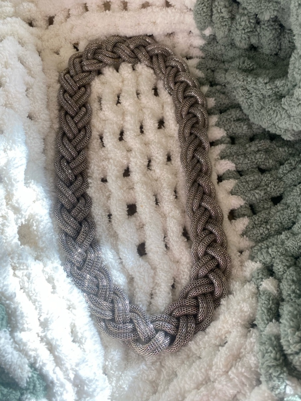 Silver-Tone Chunky Braided Chain Mesh Statement Necklace